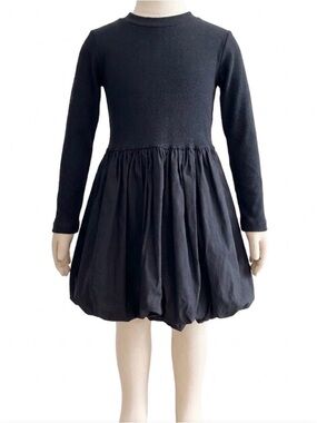 Zara Kids Black Ribbed Long Sleeve Bubble Hem Dress - Size 8 / 128cm